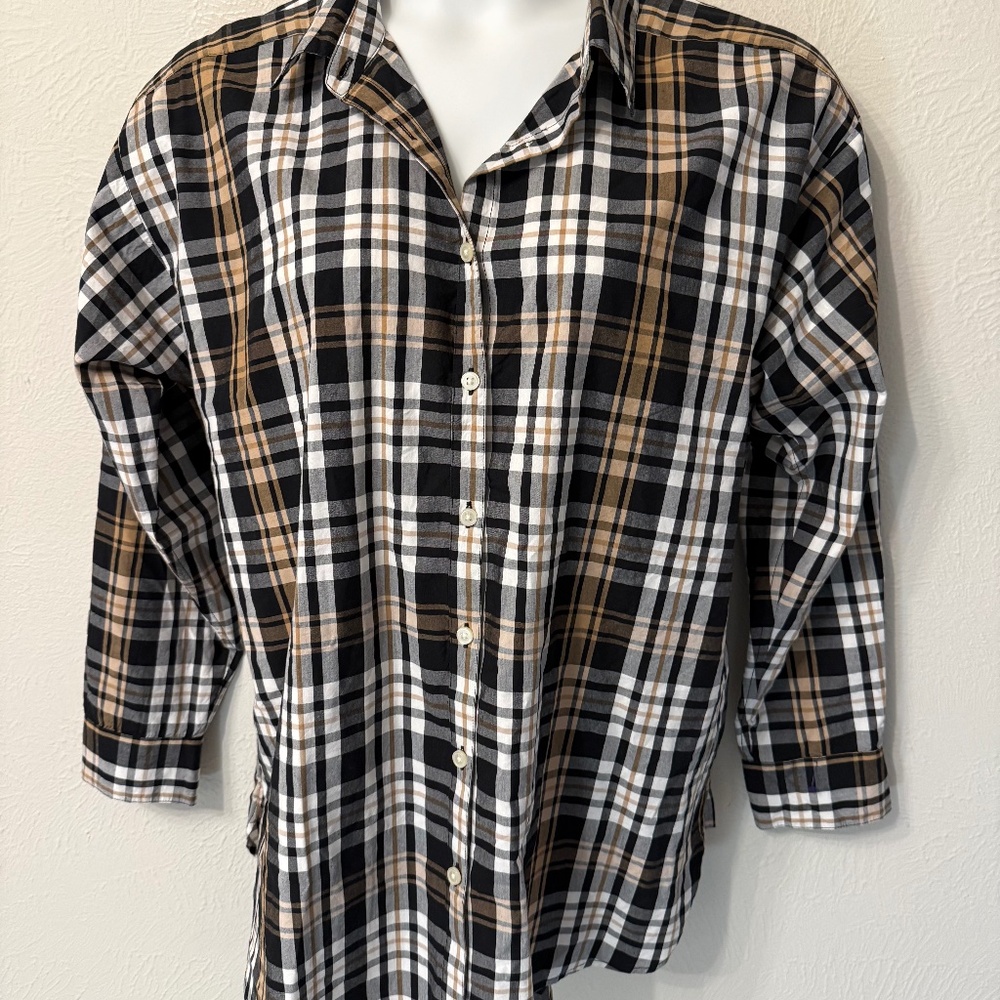 NWT Loft Plaid Oversized Everyday Shirt button up size L Long Sleeve